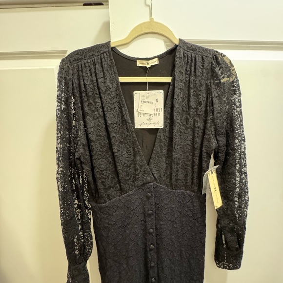 Free People Black Lace V-Neck Dress - Picture 6 of 7